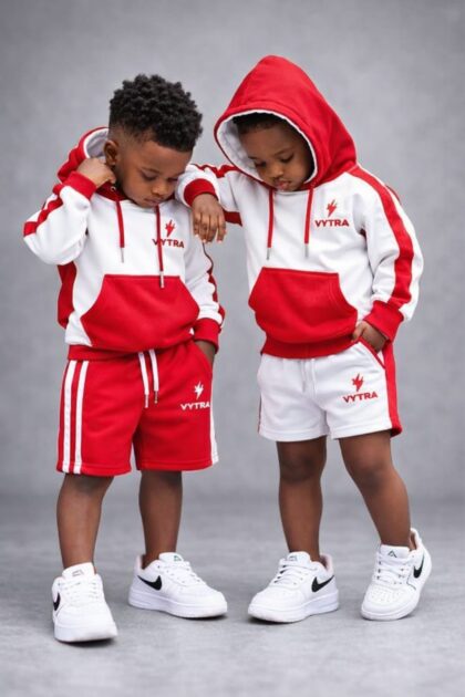 Vytra Mini-Kids Red Hoodie & Shorts Set